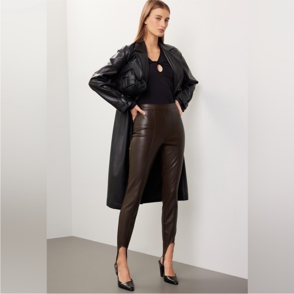 AFRM Sydney dark brown pleather stirrup leggings pants size L